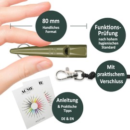 Acme dog whistle no. 211.5 with a whistle band, from England, ideal for dog training, robust material, standard frequency, loud and wide-reaching (olive green)