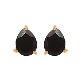 SeagullIN Women's 18K Gold Plated Metal 7x9 Pear Shape Black Onyx Gemstone Stud Earrings - Birthstone Stud for Her