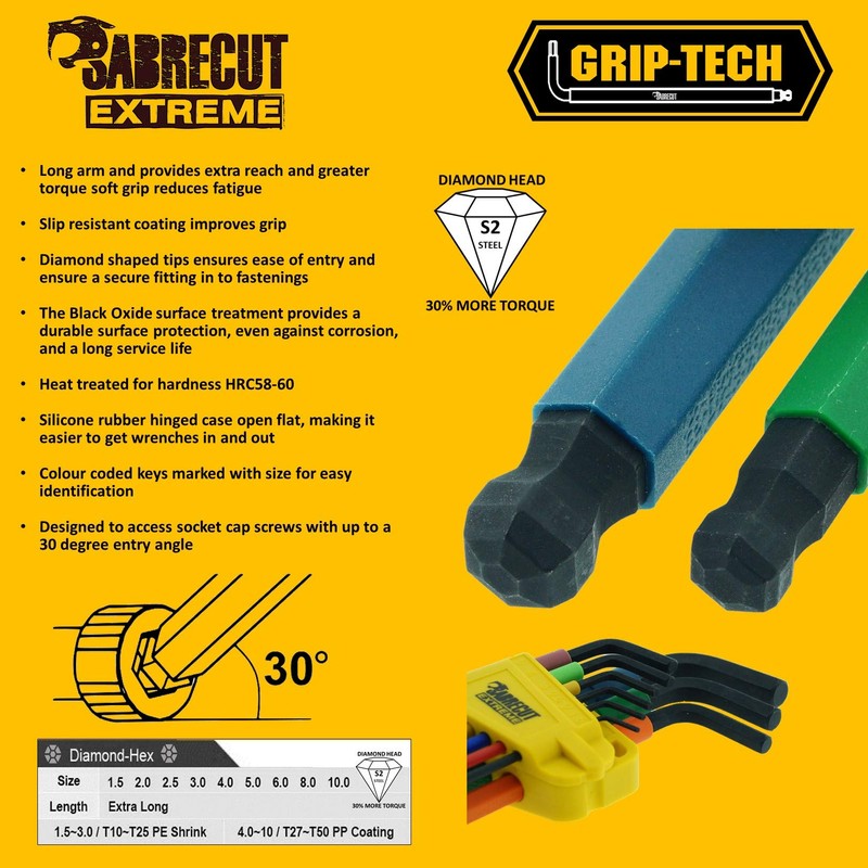 SabreCut 9 Piece SCHEX009B Soft Grip Black Oxide Extra Long