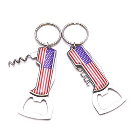12PACK US Flag Key Chain Key Ring with Wine Opener and Knife Convenient Gadget Heavy Duty Bottle Opener Souvenir Travel Gift (12 Counts)(A34)