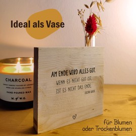 Am Ende wird alles gut Holzbild + Reagenzglas zum Hinstellen opt. als Vase oder Geldgeschenk - Sprüche, Hygge Deko, Du und ich schaffen alles Bild, Schwarz Weiß Bilder, Wohnzimmer Deko Modern