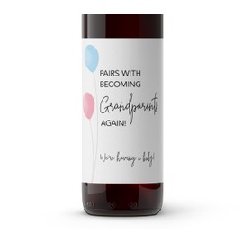 Pairs Well With Becoming Grandparents again Wine Labels ● SET of 4 ● Second Baby Announcement to Best Parents Wine Label, Surprise Pregnancy Reveal Gift, Pregnant again sticker (Balloons Pink Blue)