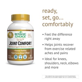Botanic Choice Botanic Choice Fast Act Joint Comfort with NEM Natural Eggshell Membrane, Turmeric Curcumin, Bioperine, & White Willow Bark, Supports Joint Health, 60 500mg Capsules