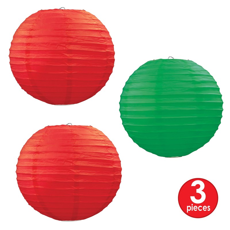 Beistle Red and Green Hanging Paper Lanterns (3 Pcs) -1