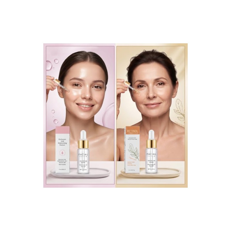 4 Piezas Kit Cuidado Facial Serum Retinol y Ácido Hialuronico