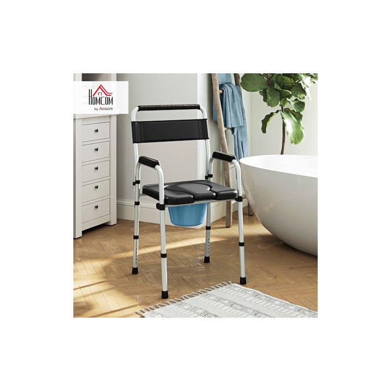 HOMCOM Commode Chair for Elderly w/Arms and Back, Removable Bucket,