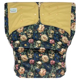 Adult's Cloth Diaper Cover 2.0 - Reusable Incontinence Protective Briefs for Special Needs Teens, Men and Women (Medium, Skulls & Roses)