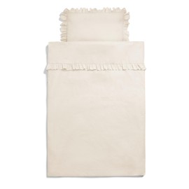 balbina Kinderbettwäsche Baumwolle, 2-teilige Babybettwäsche, Bettwäsche-Set für Kinder, Bettwäsche mit Rüsche & Reißverschluss, Bettbezug 100 x 135 cm & Kopfkissenbezug 60 x 40 cm, Hellbeige