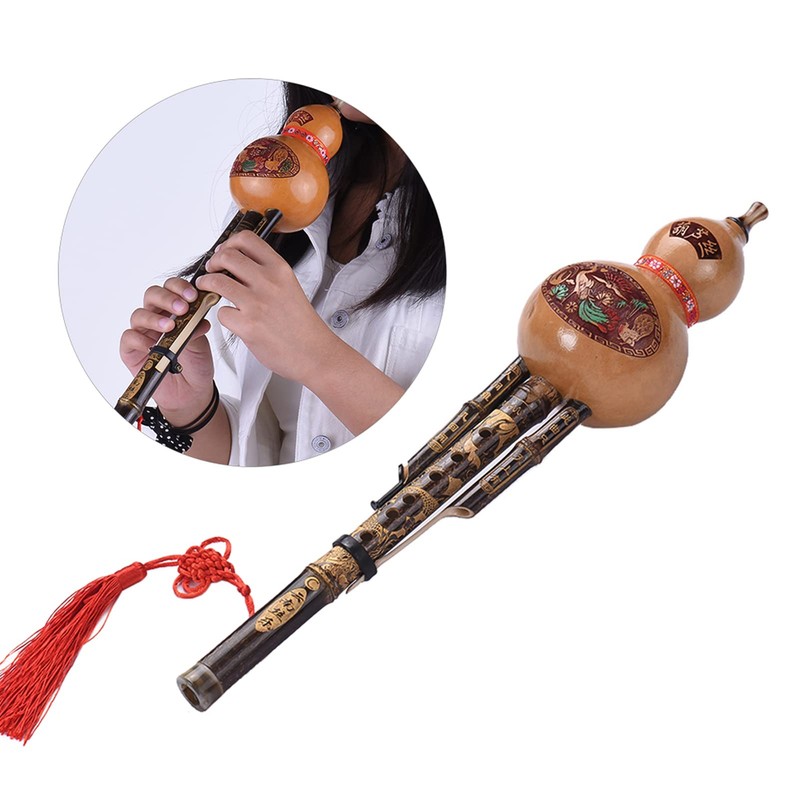 Handmade C Key Hulusi Gourd Black Bamboo Flute with Alloy,
