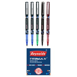 Reynolds TRIMAX RollerBall Pen SET - 5 PENS (ASSORTED)| ROLLER BALL PEN FOR WRITING | PEN FOR STUDENTS & OFFICE STATIONERY | 0.5 mm TIP SIZE
