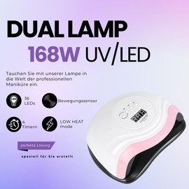 GASHIO® UV Lamp for Gel Nails - UV Lamp Nails - UV LED Lamp for Gel Nails - LED Nail Lamp - Nail Dryer LED - Nail Lamp with Timer and Sensor - Nail Dryer for All Nail Polishes 168 W Dual