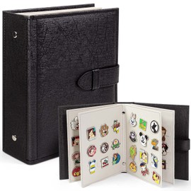 Enamel Pin Display Book, Portable Pin Trading Book, to Display and Trade Your Pins, 42 Pin- Capacity, Leather Pin Holder, Fits Rubber Pin Back, Black