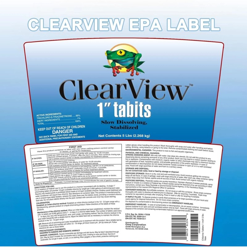 ClearView Chlorine Tablets 1 Inch 5 Lbs for Swimming Pools