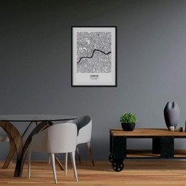 Nacnic Poster with map of London - UK. Sheets cities of UK seas and rivers in black color. A3 size