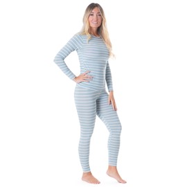 Rocky - Ropa Interior térmica para Mujer, Conjunto de Forro Polar con Forro Polar, Camisa y Pantalones, Capa Base con Leggings, Parte Inferior, esquí, frío Extremo, Rayas de Seafoam, L