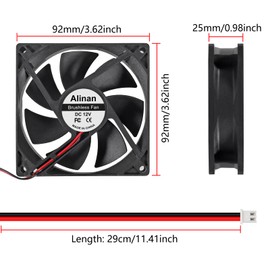 Alinan 2pcs 9225 92mm x 25mm 12V Dual Ball Bearings Brushless Fan 2Pin DC Cooling Exhaust Fan for Radiator DIY Air Exhaust Vent Cooling