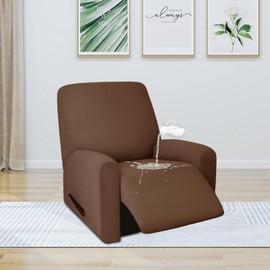 PureFit 100% Dual Waterproof Recliner Cover, Waterproof Couch Cover for Recliner - Stretch Non Slip Fleece Sofa Covers Washable, Leakproof Furniture Protector for Kids, Pets, Dog (Recliner, Brown)