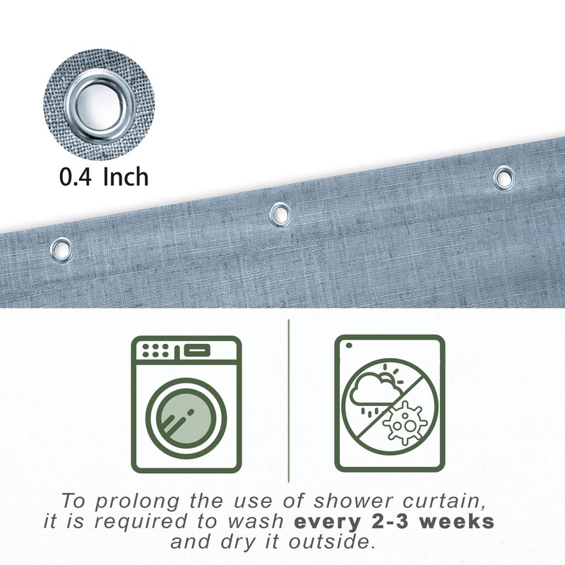 KOUFALL Stone Blue Waterproof Linen Fabric Shower Curtain for Bathroom