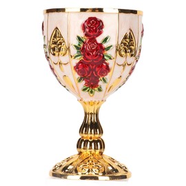 Gold Chalice,3.38oz High Zinc Alloy Retro Embossed Flower Pattern Elegant Pimp Cup for Party Banquet Bar(Golden White)