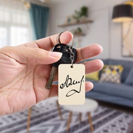 Luckforest 50Pcs Blank Rectangle Wooden Keychain Set, Unfinished Wood Slices with 50Pcs Key Rings, with Jute Rope Wood Keychain Key Tags for DIY Craft Supplies