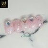 Pink Glitter Handmade Nail Tips - Long Round / 핑크글리터