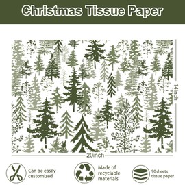 Whaline 90 Sheets Christmas Tissue Paper Watercolor Forest Gift Wrapping Paper Xmas Tree Decorative Art Craft Paper for Home DIY Gift Bags Winter New Year Decor, 14 x 20 Inch