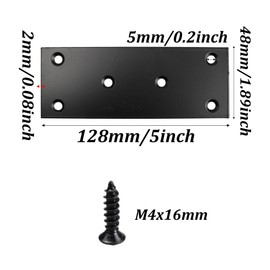 AUXBC 4PCS Black Stainless Steel Flat Mending Plates, 5" x 1.89" Straight Bracket Brace, Heavy Duty Metal Fixing Joining Plate for Furniture, Wood, Shelves, Fence