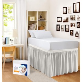 Dorm Bed Skirt Twin XL Size 36 inch Drop Silver Solid Bed Skirt Stylish Ruffled Pattern Split Corner Easy Fit Easy Care Fade & Wrinkle Resistant-Polycotton Made