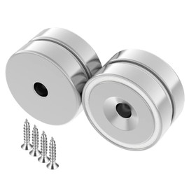 Wukong Pot Magnets 4 Pieces 32 x 8 mm 90 lbs Strong Neodymium Disc Magnet Round Rare Earth Countersunk Hole Magnets for Whiteboards Fridge Kitchen Workplace with 4 Mounting Screws