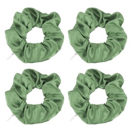 PATIKIL 4.33 Inch Zipper Scrunchies Set of 4 Silk Satin Hidden Pocket Scrunch Hair Band Hair Elastic Bracelet Money Key Storage for Women Thin Thick Hair Light Green