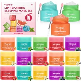 Paquete de 18 máscaras para dormir de labios, tratamiento profundo durante la noche y nutrir los labios con vitamina C y aceite de coco para labios secos, máscara de labios para dormir, regalos a