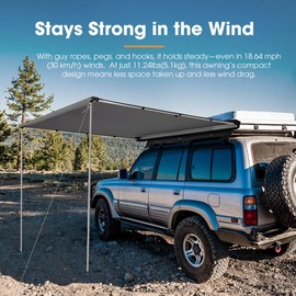 SanHima Vehicle Awning 4.6ft x 6.6ft - Roof Rack Pull Out Side Awning 30ft² Sun Shade UPF50+ Weatherproof for Camping Car SUV Truck Van