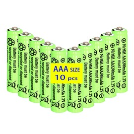 1.2 Volt AAA Size 300mAh Ni-MH Rechargeable Batteries Triple A for Solar Lights, String Lights Pathway Lights,Mouse, Keyboard (10 Packs)