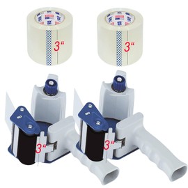 PERFECTAPE 3" Heavy Duty Packing Tape 2 Roll with 2 pcs of 3" Tape Gun, Clear, 2.7 mil, 3 inch x 65 Yards, for Packagin, Shipping and Moving