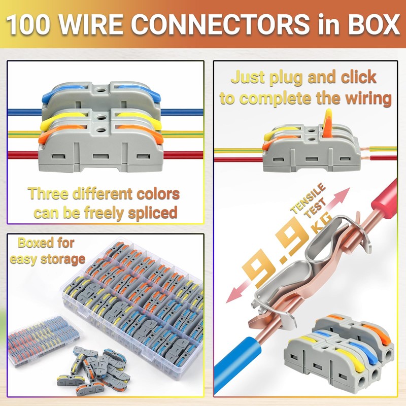 100pcs Lever Wire Connectors, 1 in 1 out Inline Electrical