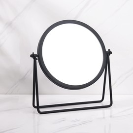 Schonee Geschaft - Espejo de maquillaje de una sola cara de mesa negro, rotación de 360° de metal de una cara, espejo de mesa giratorio redondo (negro, redondo), 7.1 de largo x 2 de ancho x 8.5 de alto