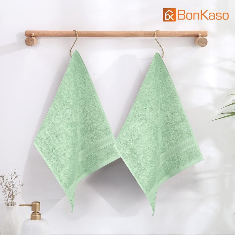 BonKaso 100% Cotton Hand Towels Set (Pack of 2) -