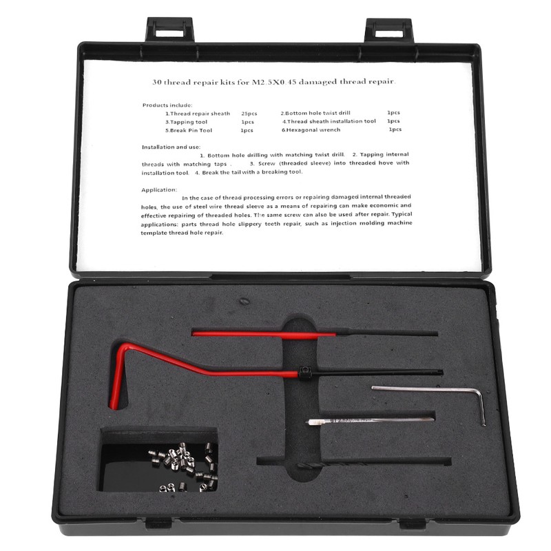 30 Pcs Thread Repair Kit M2.5x0.45 Stainless Steel Rethreading Tap