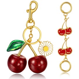 Wullina Cherry Keychain, Purse Bag Charms for Handbags, Cute Cherry Key chains Accessories Decor Purse Gift for Women (CherryFlower)