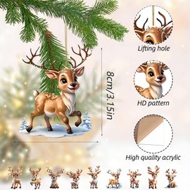 9 Pcs Christmas Ornaments Cute Reindeer Xmas Tree Decorations Acrylic Winter Hanging Ornaments Cute Cartoon Deer Ornaments for Holiday Christmas Tree Hanging Party DIY Decoration