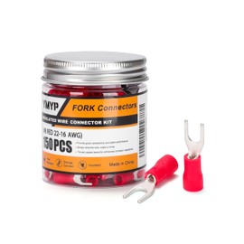 YMYP 150PCS Fork Wire Connectors Insulated - Red 22-16 AWG M4 Stud Size #8 - U-Type Tinned Copper Spade Electrical Crimp PVC Terminals