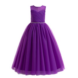 Glamulice Deep Purple Flower Girls Dresses Tulle Rhinestone Little Girls Vintage Birthday Pageant Gown Toddler Bridesmaid Dress Wedding Holiday Party Plum Kids Prom Dance Elegant Ball Gown Gala 6