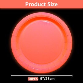 Platos de cumpleaños de neón que brillan en la oscuridad, 50 platos de papel de mandarina a granel de 9 x 9 pulgadas, platos de fiesta brillantes para suministros de fiesta de neón que brillan