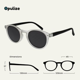 OPULIZE Zen Sun Reader Glasses Small Round Frame Spring Hinges Scratch-Resistant Tinted Lens UV400 Protection Matt Ice Crystal Matt Black Temple Men Women S24-C+3.00
