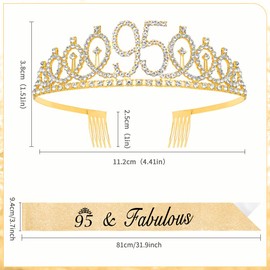Gold 95th Birthday Crown Tiara - Women's Birthday Sash and Headband Accessory
