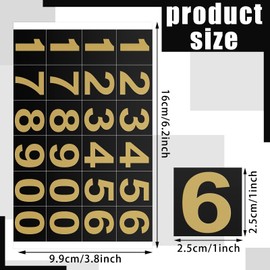 Outus 240 Pcs 10 Sheets Numbers Stickers, 1 Inch, Gold on Black