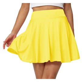 Afibi Women's Casual Basic Versatile Flared Pleated Mini Skater Skirt with Shorts (XX-Large, Yellow)