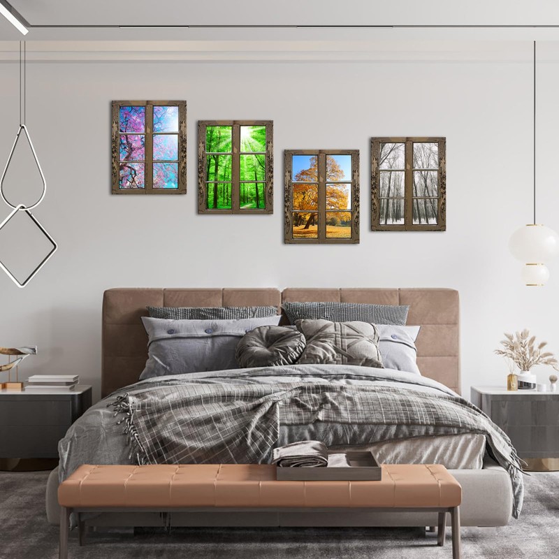 iHAPPYWALL 4 Seasons Modern Landscape Window Frame Style Wall Decor