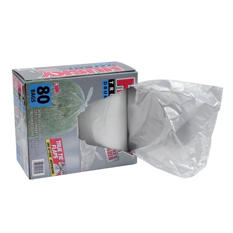 Husky 55-Gallon Clear Flap Tie Drum Liner Trash Bags 80