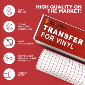 Savypro Transfer Tape for Vinyl – 12" x 30 FT Clear Cricut Transfer Tape with Red Grid Alignment – Medium Tack Vinyl Transfer Paper – Transfer Tape for Vinyl Cricut, Decals, Stickers, Signs